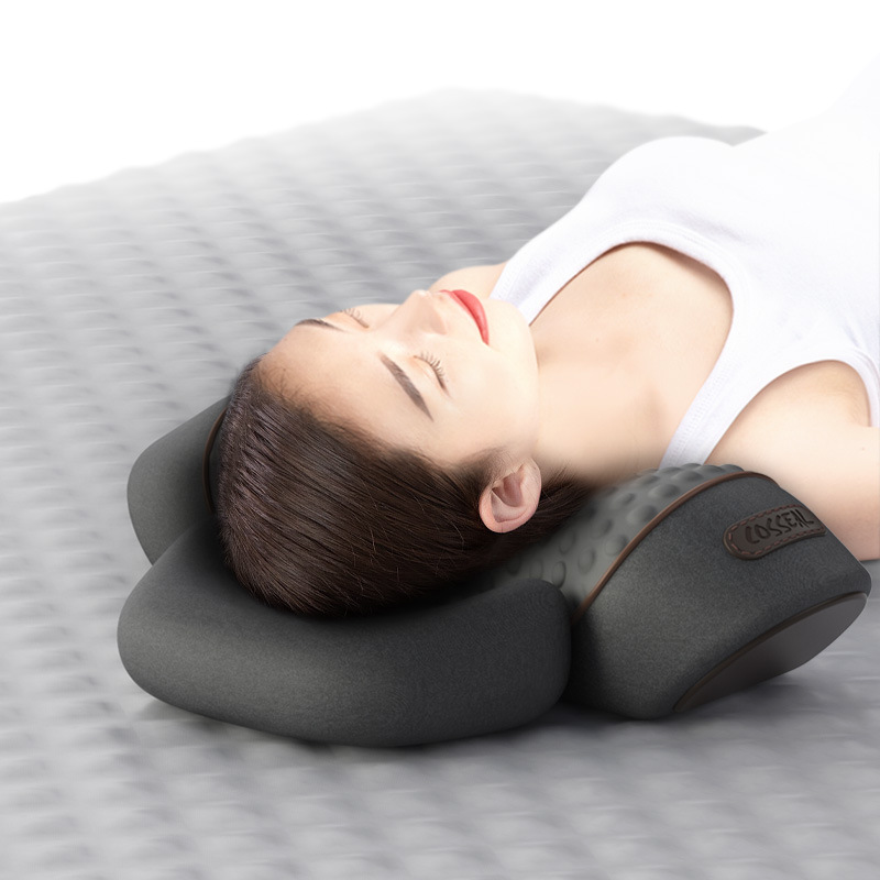 Oreiller Cervical Orthopédique pour le Soutien du Cou, Massage & Chauffage, Mousse à Mémoire de Forme